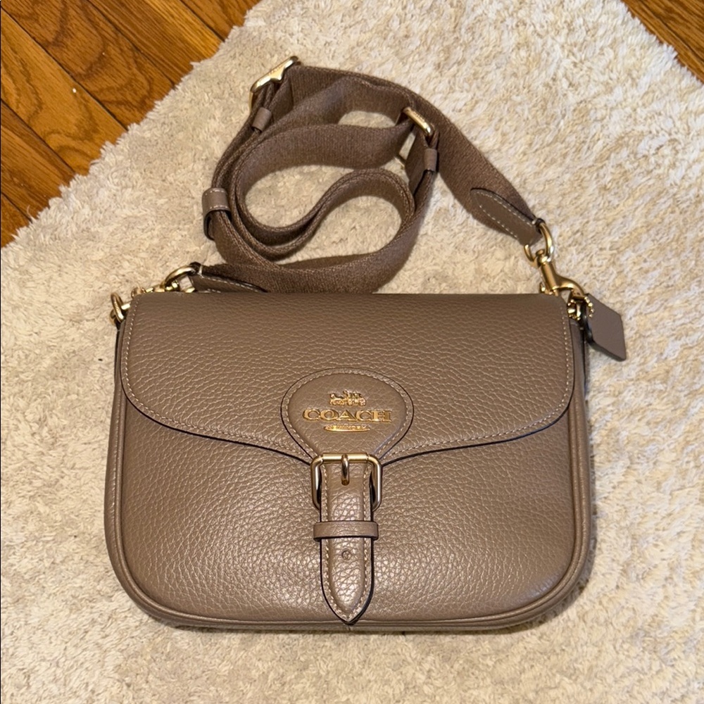 Coach Tan Leather Crossbody Bag with Gold Accents
